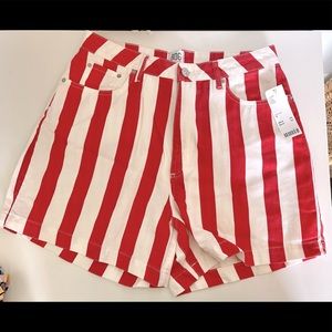 Womens High Waisted Red Stripe Shorts 